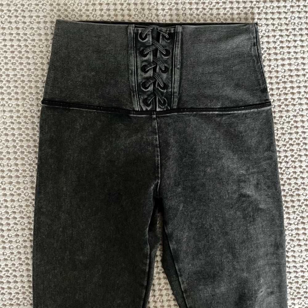 NWOT Aerie American Eagle Lace Up Corset Leggings Acid Wash Gray Size Small